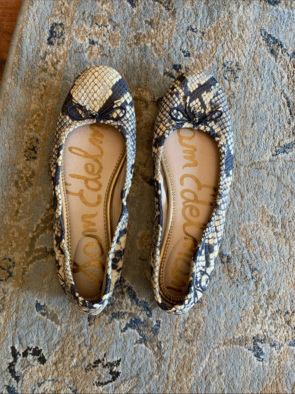 Sam Edelman Snake-Print Ballet Flats in Beige and Black